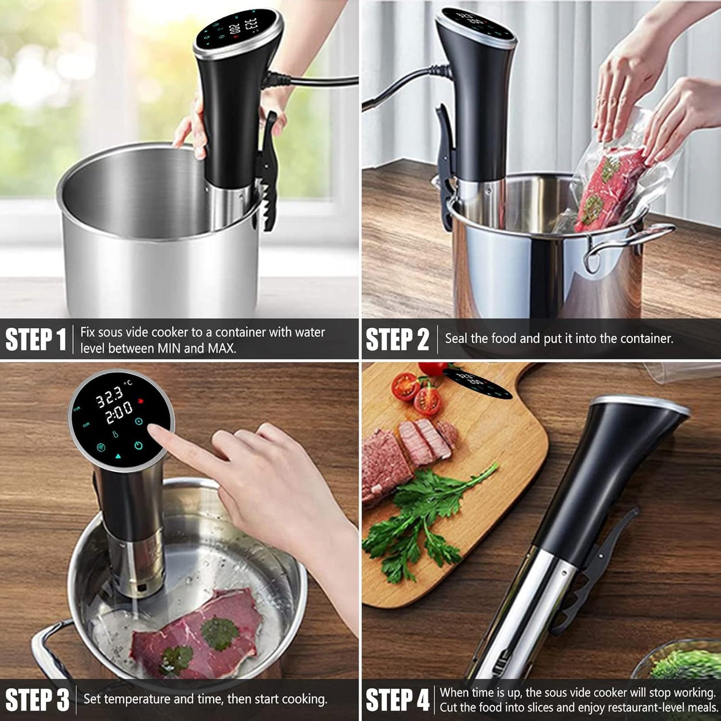 Precision Sous Vide Cooker (1100W, Touch Control, Waterproof)