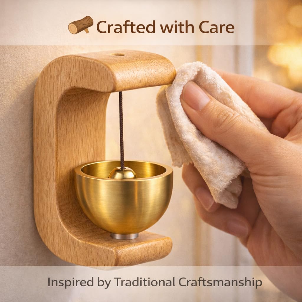 House of Exotiva Premium Wooden Brass Bell Chime – Handmade Decorative Door Bell with Stand