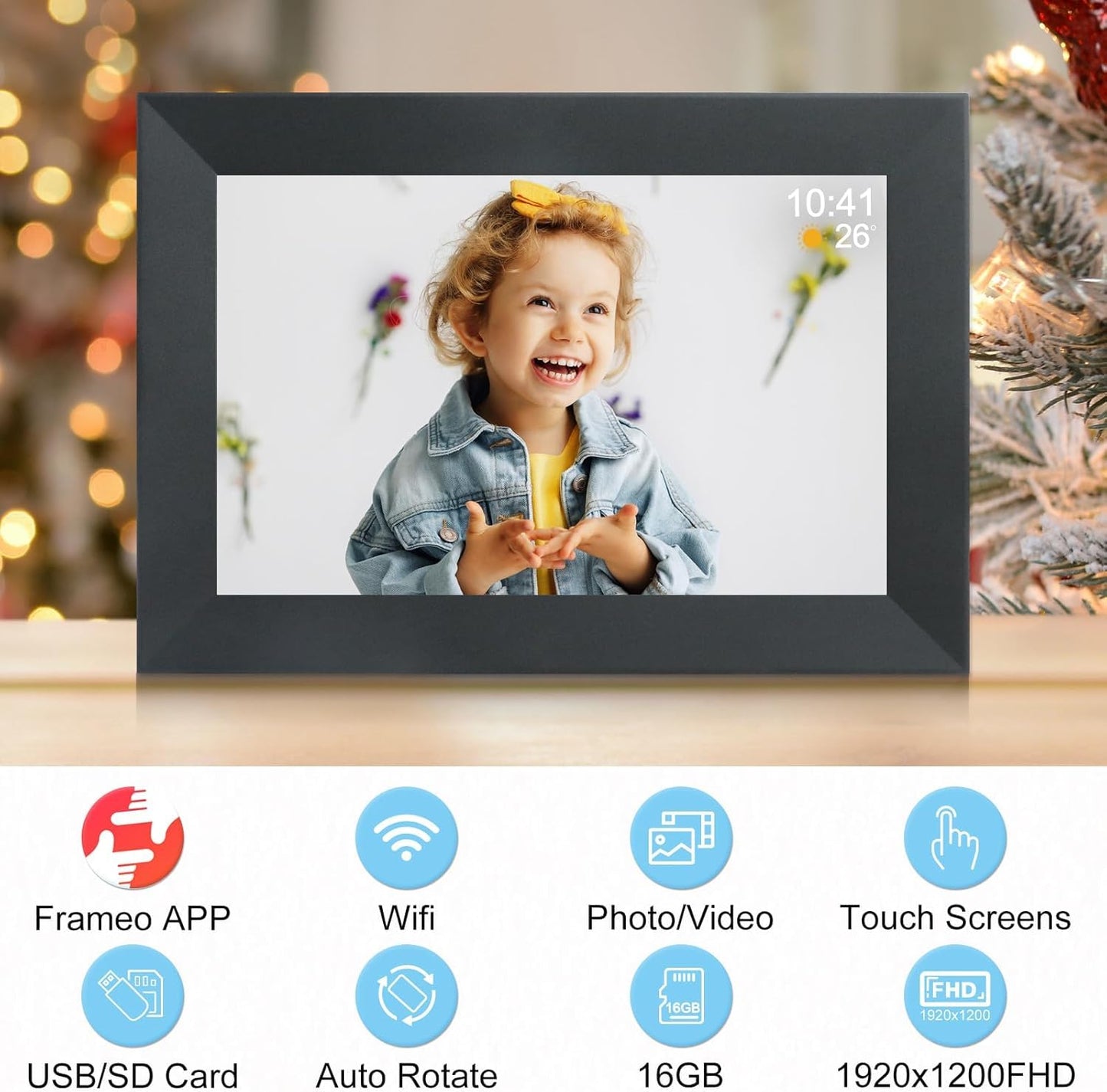 10.1-Inch Smart Wi-Fi Digital Photo Frame | 32GB Storage | Frameo App | IPS Touchscreen | Auto-Rotate