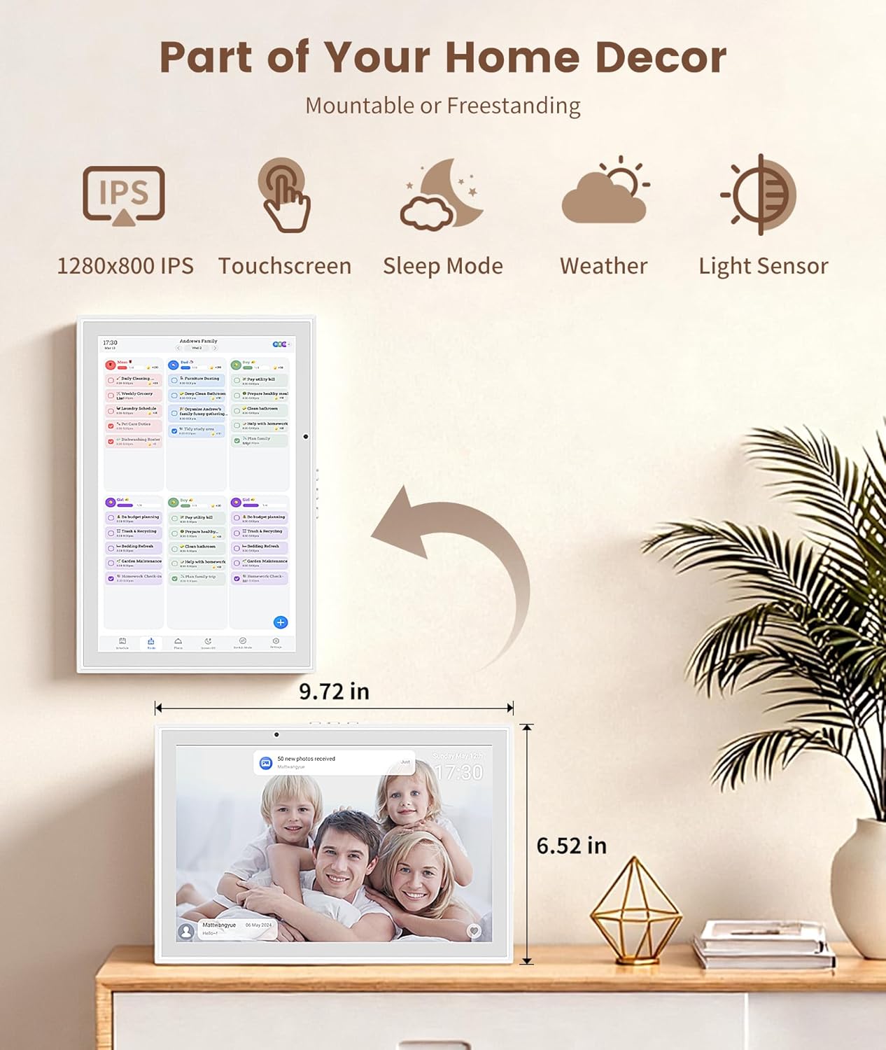 Smart Digital Calendar & Family Organiser WiFi Touchscreen Planner | Chore Chart | Meal Planner | Photo Frame