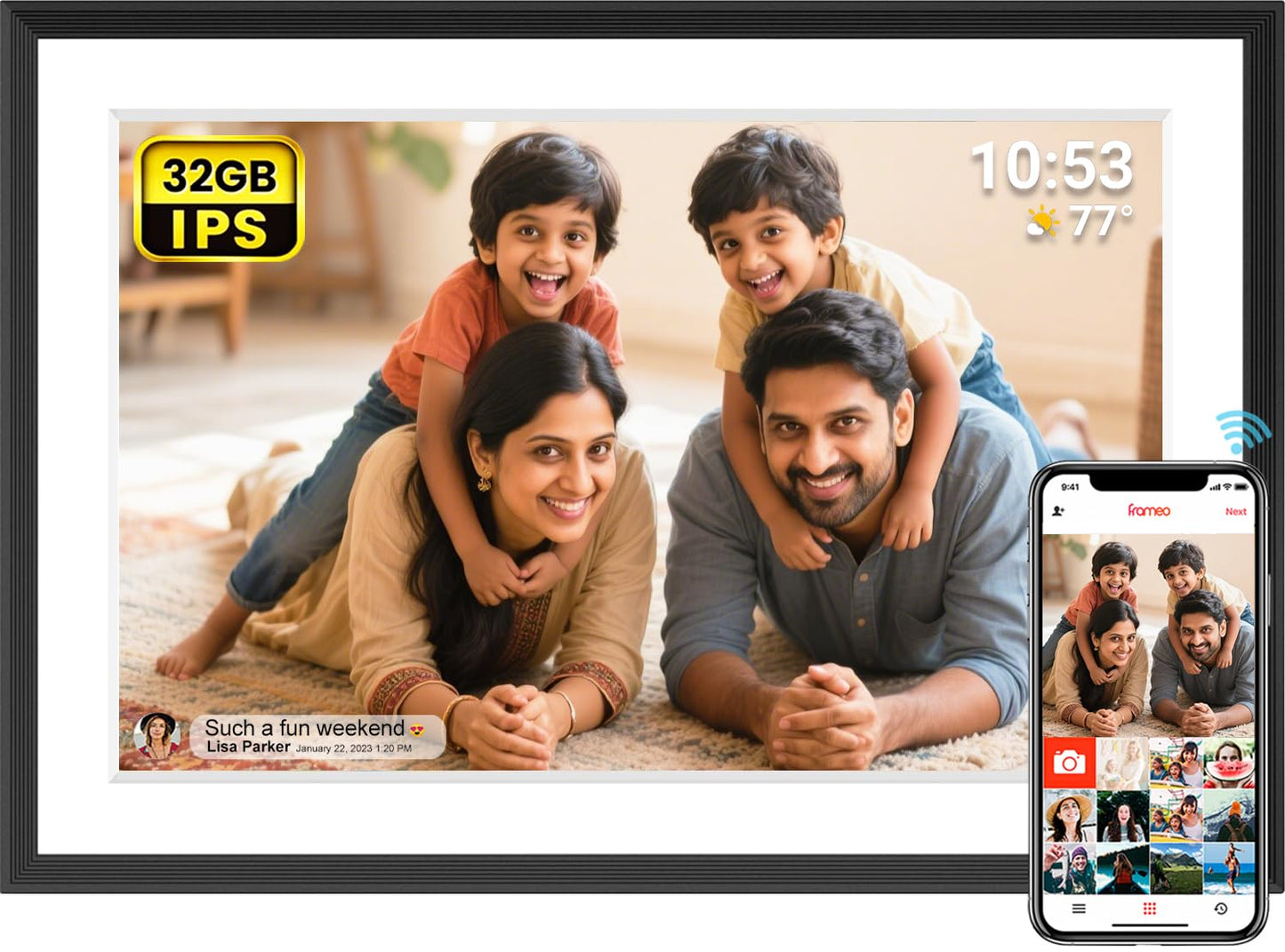10.1-Inch Smart Wi-Fi Digital Photo Frame | 32GB Storage | Frameo App | IPS Touchscreen | Auto-Rotate