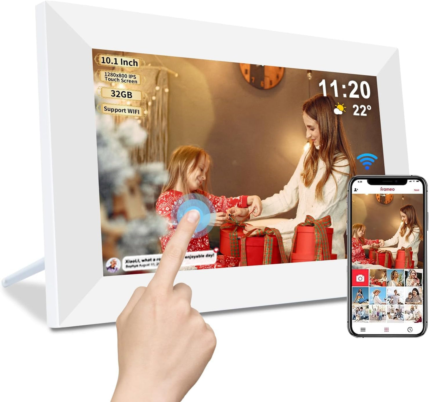 10.1-Inch Smart Wi-Fi Digital Photo Frame | 32GB Storage | Frameo App | IPS Touchscreen | Auto-Rotate
