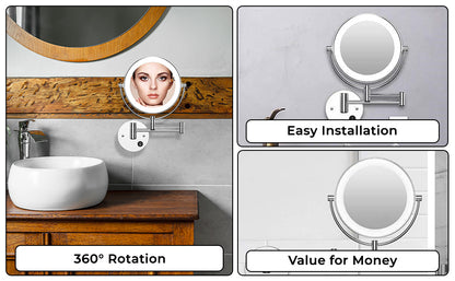 House of Exotiva Premium LED Magnifying Shaving & Makeup Mirror| Wall-Mounted | Chrome Finish