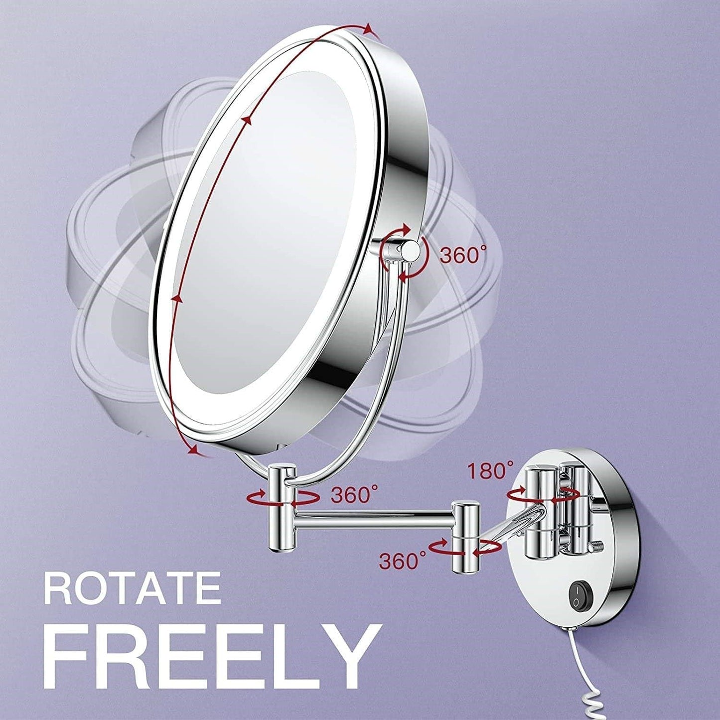 House of Exotiva Premium LED Magnifying Shaving & Makeup Mirror| Wall-Mounted | Chrome Finish