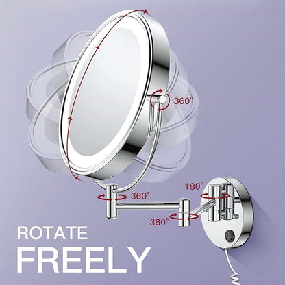 House of Exotiva Premium LED Magnifying Shaving & Makeup Mirror| Wall-Mounted | Chrome Finish