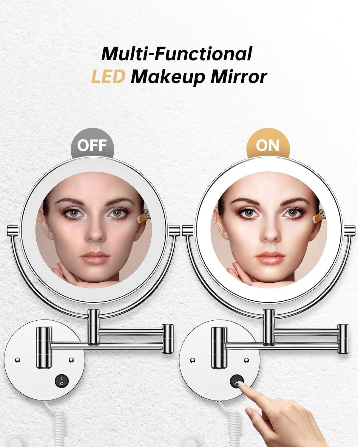 House of Exotiva Premium LED Magnifying Shaving & Makeup Mirror| Wall-Mounted | Chrome Finish