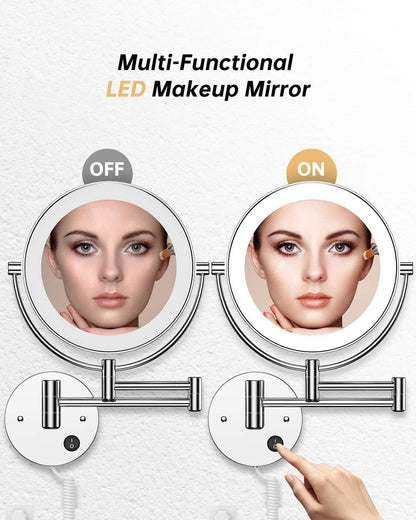 House of Exotiva Premium LED Magnifying Shaving & Makeup Mirror| Wall-Mounted | Chrome Finish