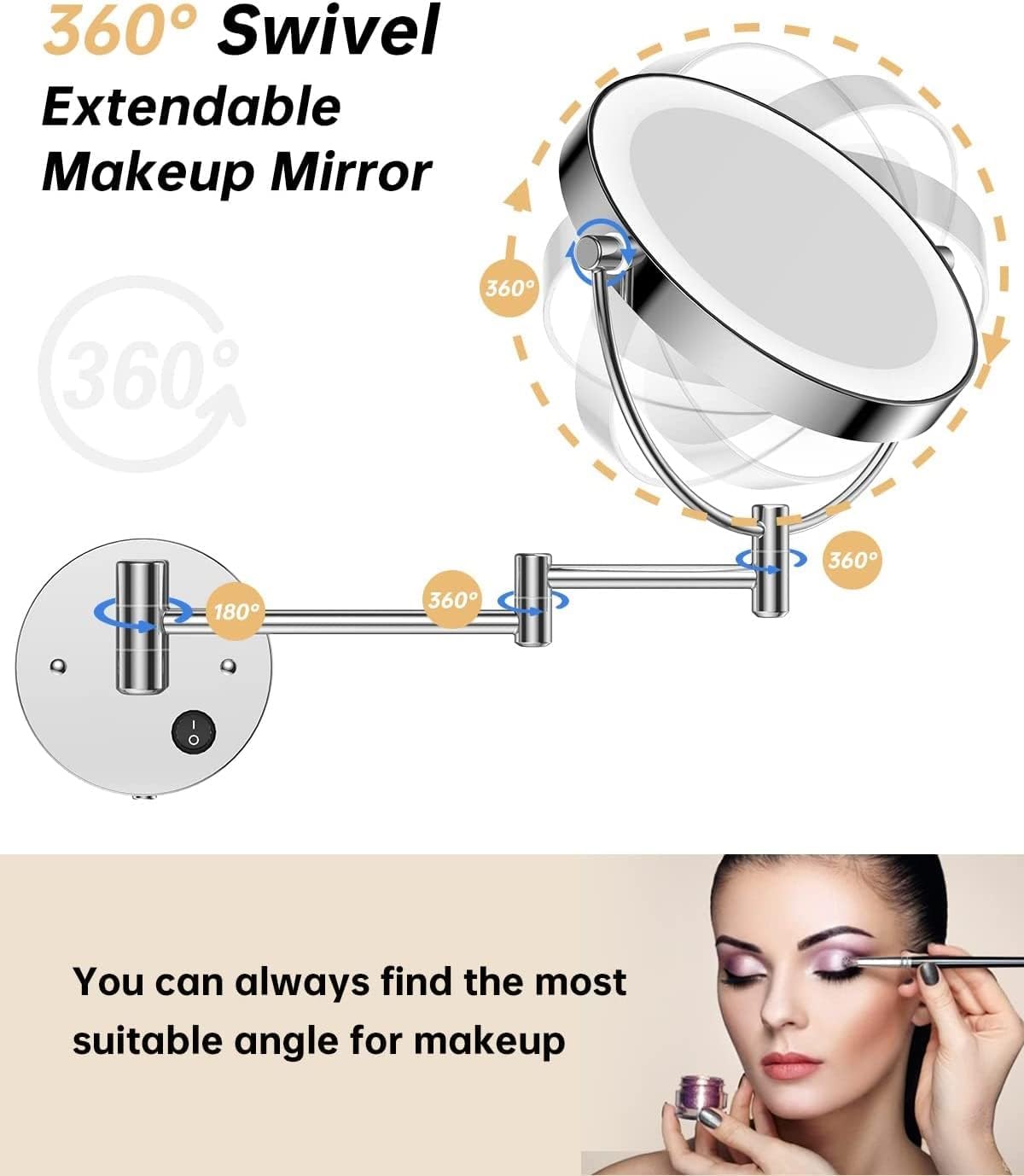 House of Exotiva Premium LED Magnifying Shaving & Makeup Mirror| Wall-Mounted | Chrome Finish