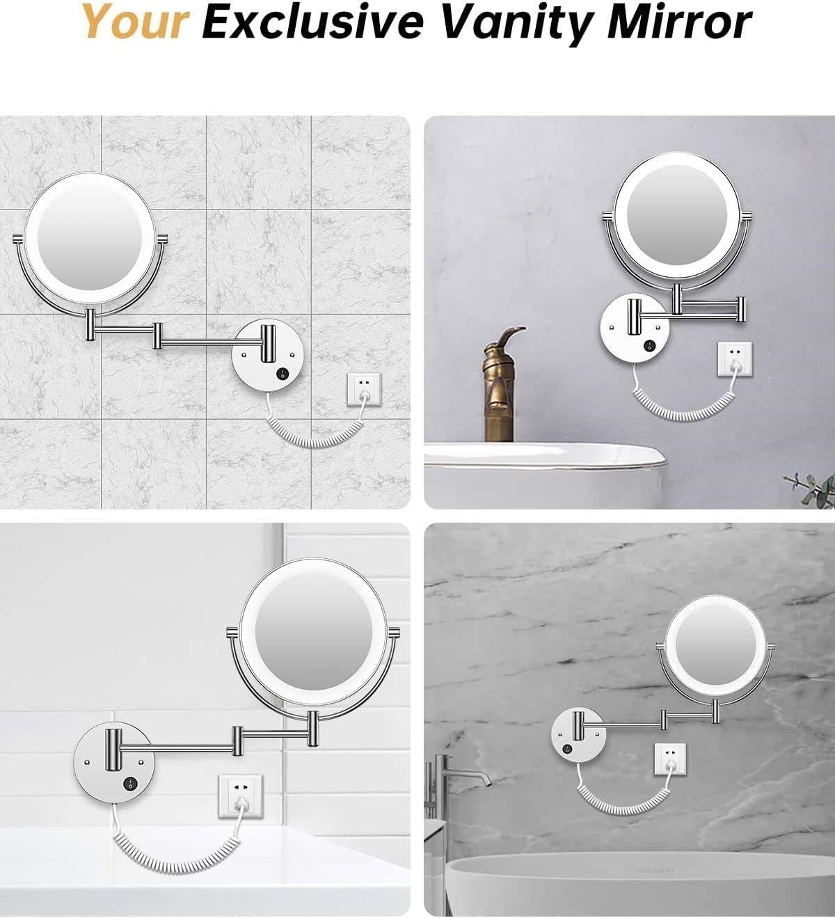 House of Exotiva Premium LED Magnifying Shaving & Makeup Mirror| Wall-Mounted | Chrome Finish